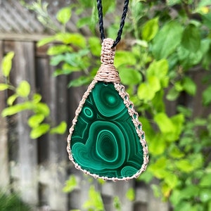 Malachite Necklace for women, Malchite jewelry handmade, Macrame gemstone pendant, macrame necklaces for women, macrame necklace for men image 3