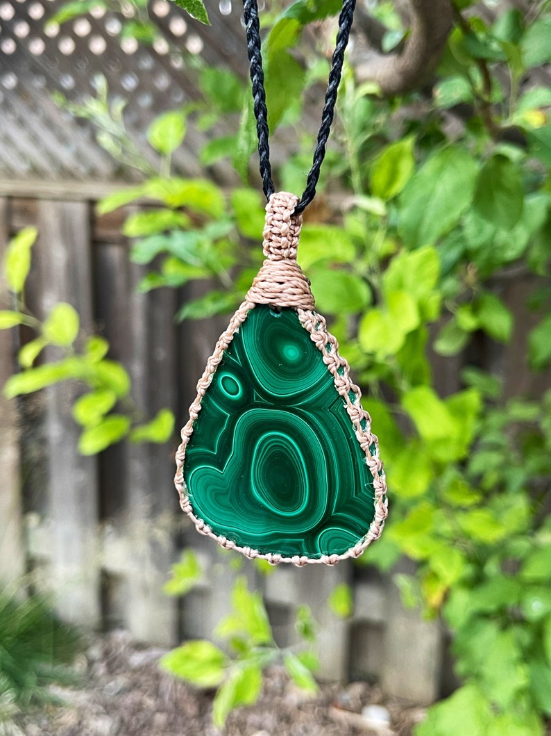 Malachite Necklace for women, Malchite jewelry handmade, Macrame gemstone pendant, macrame necklaces for women, macrame necklace for men image 3