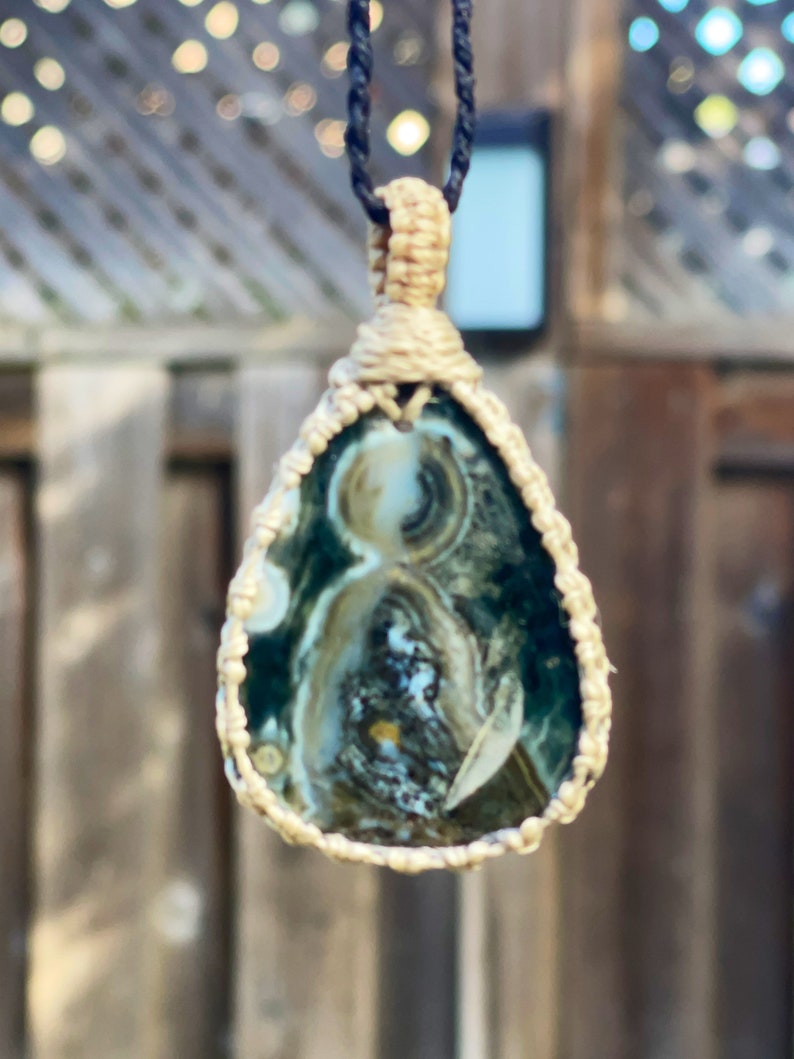 Ocean jasper pendant,ocean jasper necklace men,jasper pendant necklace for women, healing stone necklace, macrame gemstone pendant, jasper image 5