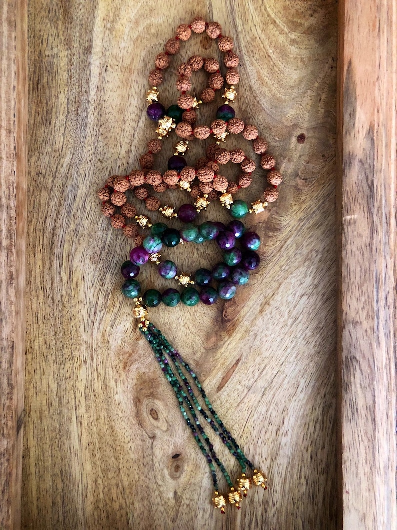 tassel necklace beaded necklace Rudraksha necklace for women japa mala necklace 108 mala necklace for men ruby fuschite mala necklace
