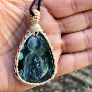 Ocean jasper pendant,ocean jasper necklace men,jasper pendant necklace for women, healing stone necklace, macrame gemstone pendant, jasper image 7