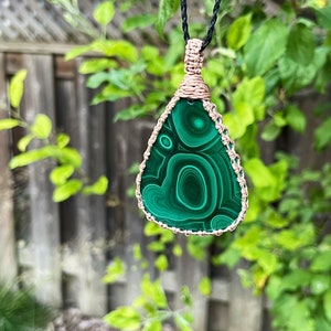 Malachite Necklace for women, Malchite jewelry handmade, Macrame gemstone pendant, macrame necklaces for women, macrame necklace for men image 6