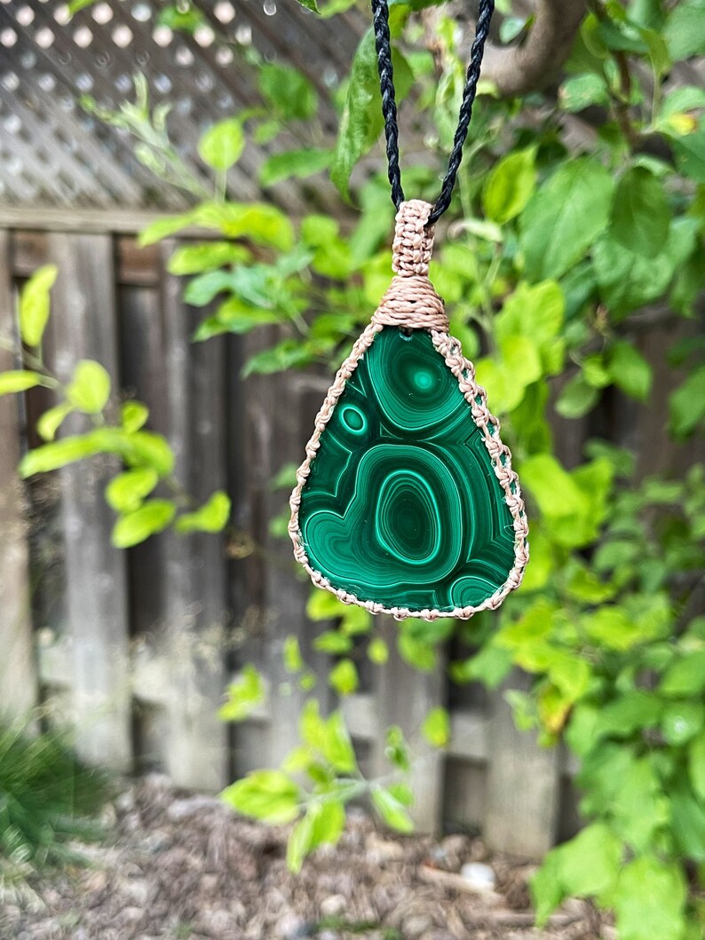 Malachite Necklace for women, Malchite jewelry handmade, Macrame gemstone pendant, macrame necklaces for women, macrame necklace for men image 6