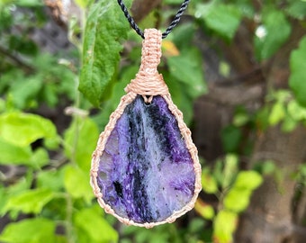 Charoite necklace for women, charoite jewelry handmade, Russian stone necklace men, spiritual necklace for mom, macrame necklace for men,