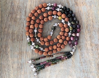 Rudraksha mala beads 108,Rudraksha necklace for women, japa mala beads necklace,prayer beads 108 mala necklace,tourmaline necklace for men