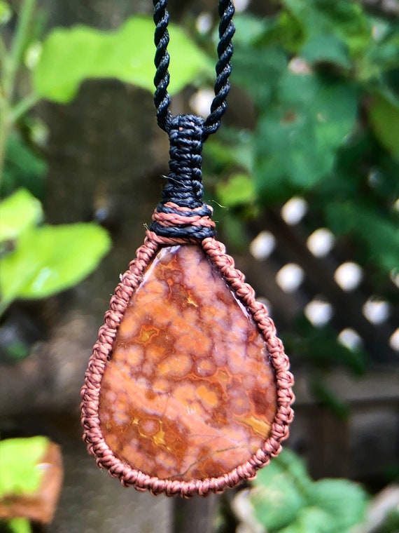 Ocean Jasper/Small Universe**Crystal Ore Pendant Necklace Metal Braided Art  Bronze - Shop goodknitting Necklaces - Pinkoi