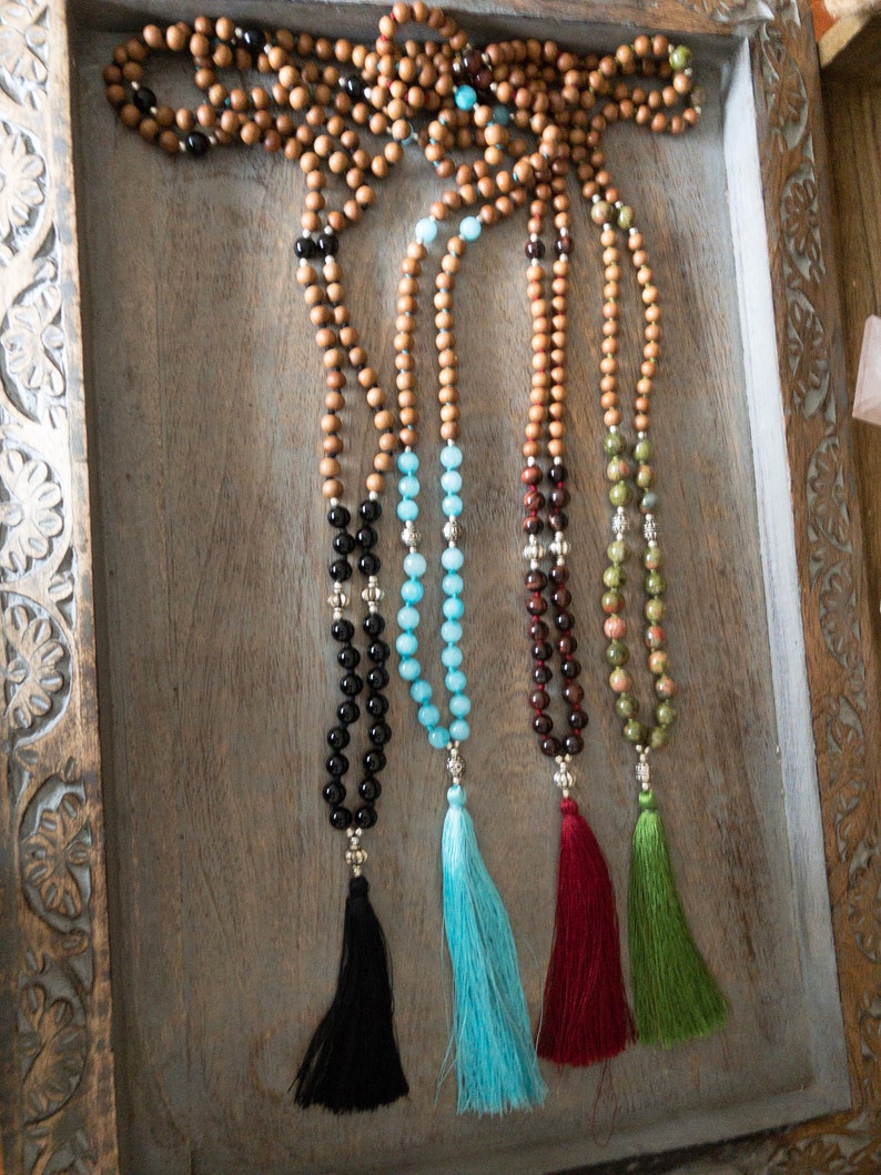 japa mala gift yoga mala gift mala Bead Necklace tassel necklace gift for yogi, 108 prayer beads Sandalwood mala Lapis Lazuli Mala