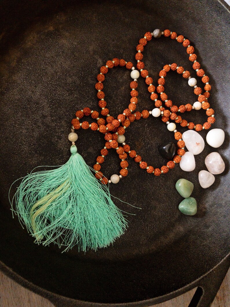 Tassel Necklace japa mala gift yoga mala gift Amazonite mala Rudraksha Mala mala Bead 108 prayer beads gift for yogi