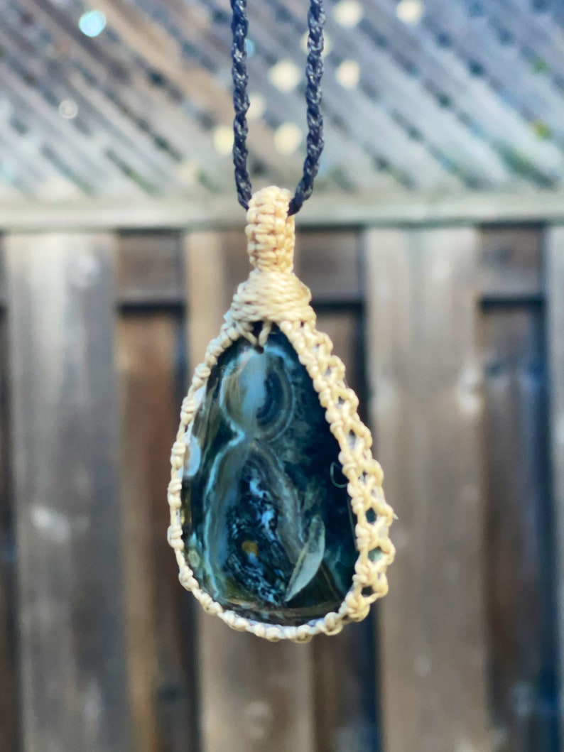 Ocean jasper pendant,ocean jasper necklace men,jasper pendant necklace for women, healing stone necklace, macrame gemstone pendant, jasper image 6