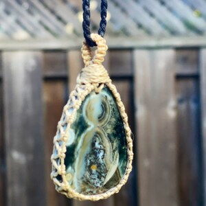 Ocean jasper pendant,ocean jasper necklace men,jasper pendant necklace for women, healing stone necklace, macrame gemstone pendant, jasper image 4