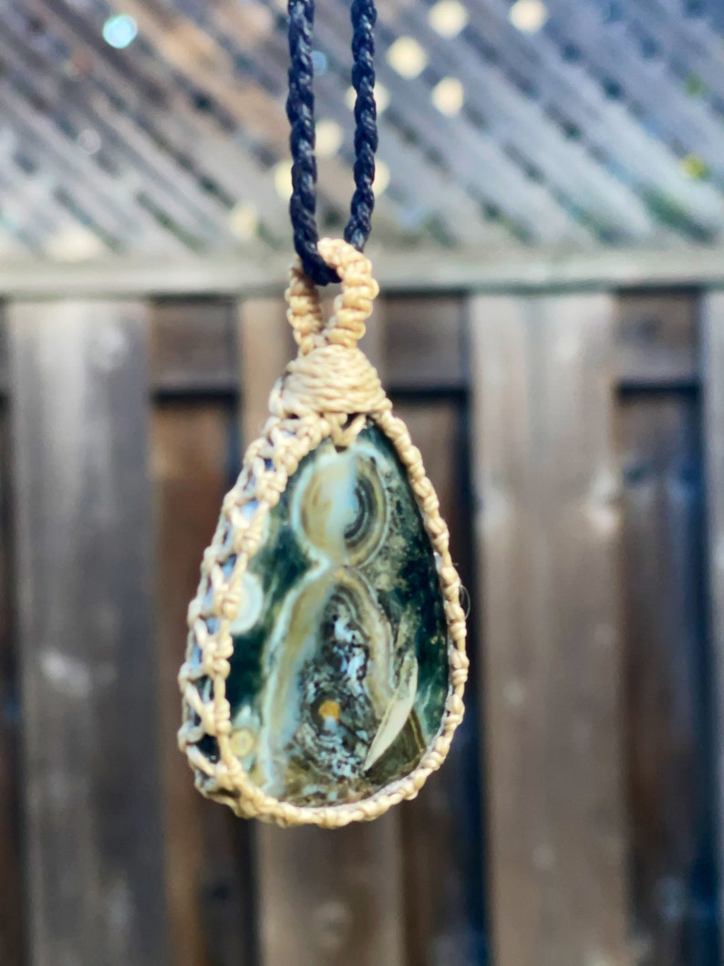 Ocean jasper pendant,ocean jasper necklace men,jasper pendant necklace for women, healing stone necklace, macrame gemstone pendant, jasper image 4