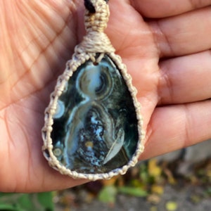 Ocean jasper pendant,ocean jasper necklace men,jasper pendant necklace for women, healing stone necklace, macrame gemstone pendant, jasper image 9