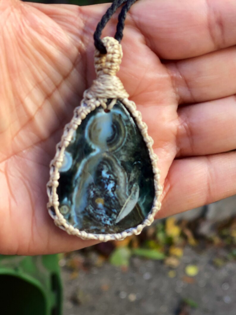 Ocean jasper pendant,ocean jasper necklace men,jasper pendant necklace for women, healing stone necklace, macrame gemstone pendant, jasper image 9