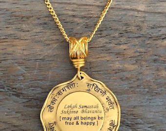 Gold pendant necklaces for women, engraved jewelry for women, yoga jewelry handmade ,Sanskrit mantra necklace,yoga gift jewelry,boho necklac