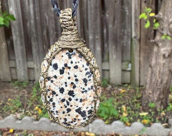 DALMATIAN JASPER MACRAME pendant necklace, gemstone necklace
