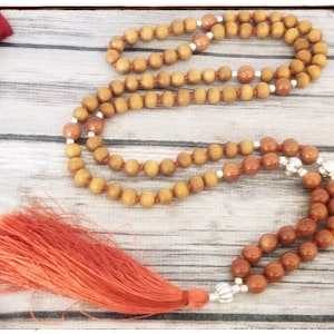 Sandalwood necklace for women, sunstone necklace for men, japa mala beads 108 mala necklace, prayer bead necklace, yoga lover gift for her