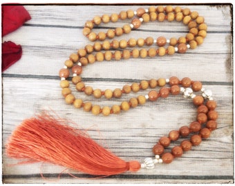 Sandalwood necklace for women, sunstone necklace for men, japa mala beads 108 mala necklace, prayer bead necklace, yoga lover gift for her
