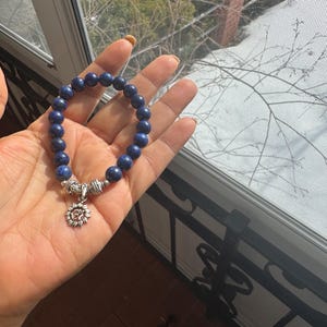 LAPIS LAZULI STRETCH bracelet 925 sterling silver om charm