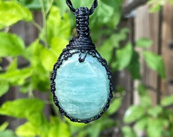 Aquamarine necklace  women, aquamarine pendant necklace men, gemstone necklace for mom, macrame necklace for men, macrame gemstone necklace