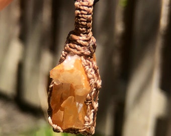 TANGERINE QUARTZ PENDANT Necklace, Healing Crystal Jewelry, Macrame Style