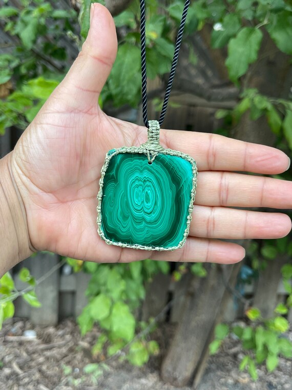 Malachite Necklace for Women, Malchite Jewelry Handmade, Macrame