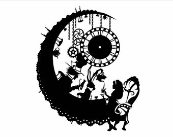 Alice in Wonder Tea Party SVG: Mad Hatter, Rabbit, Clock (Digital Files)