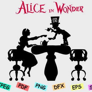 Tea Party svg, Alicja w Cudu Svg, Alicja, Kapelusznik, Szalony svg, Zegar svg, Sylwetka, svg, herbata svg, cricut, svg