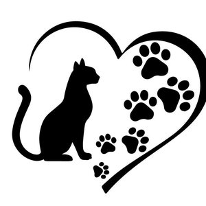 ハートの中に猫の足跡、猫の足跡ハート SVG、猫の足跡ウォールアート、猫の足跡 SVG 印刷可能、足跡ハート SVG、猫 SVG、猫の足跡 Cricut、Cricut 用 svg