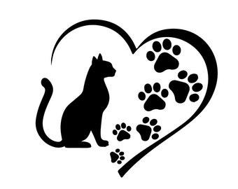 Katzenpfotenabdruck in einem Herz, Katzenpfoten Herz SVG, Katzenpfoten Wandkunst, Katzenpfoten SVG printable, Pfote Herz svg, Katze SVG, Katzenpfote Cricut, svg für Cricut