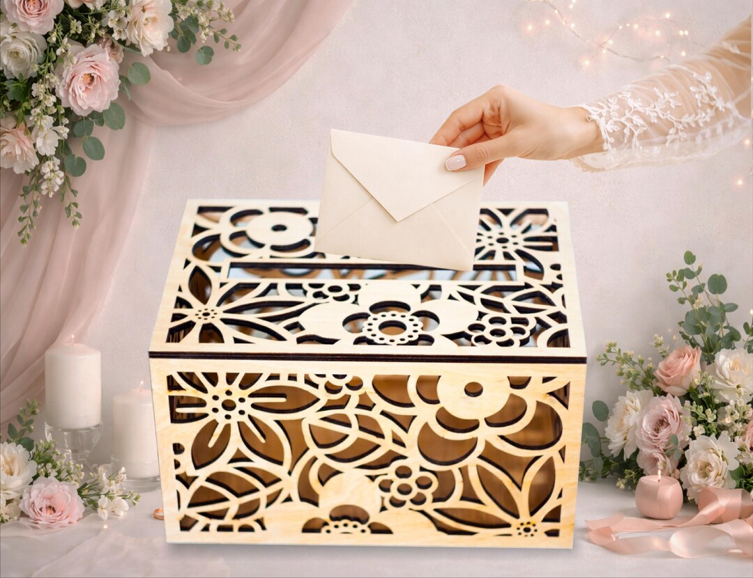 Floral Wedding Card Box: Handmade Plywood Keepsake - Etsy UK