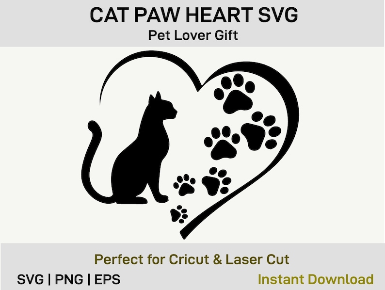 Katttass SVG, katthjärta Svg, present till husdjursälskare, kattmamma Svg, Cricut Cut-fil, laserskärning, silhuett Dxf Png Eps, direktnedladdning bild 10