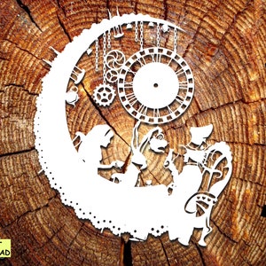 Alice im Wunderland Teeparty Papierschnitt SVG: Steampunk Kaninchen, Uhr (Digitaler Download)