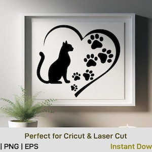 Katttass SVG, katthjärta Svg, present till husdjursälskare, kattmamma Svg, Cricut Cut-fil, laserskärning, silhuett Dxf Png Eps, direktnedladdning bild 2