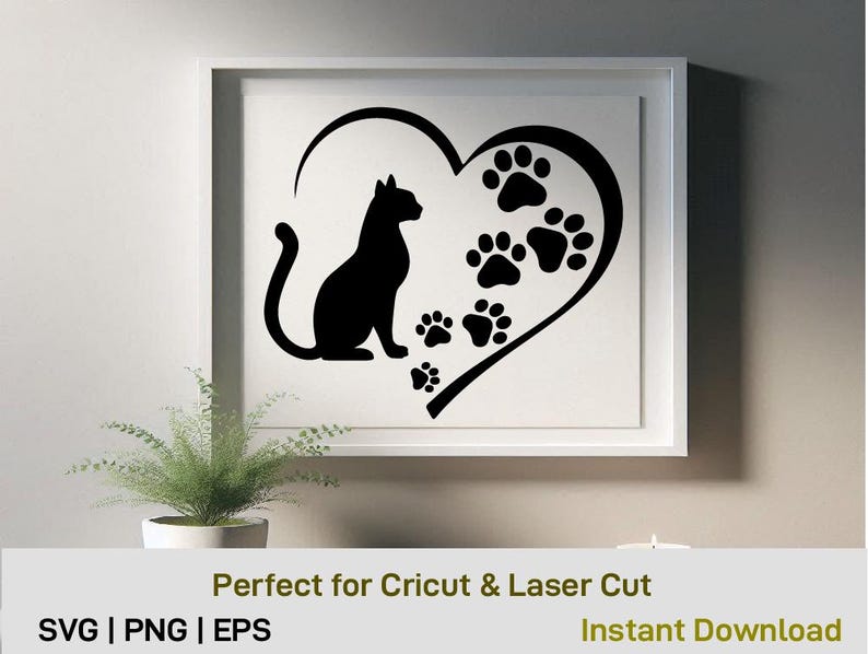 Katttass SVG, katthjärta Svg, present till husdjursälskare, kattmamma Svg, Cricut Cut-fil, laserskärning, silhuett Dxf Png Eps, direktnedladdning bild 2