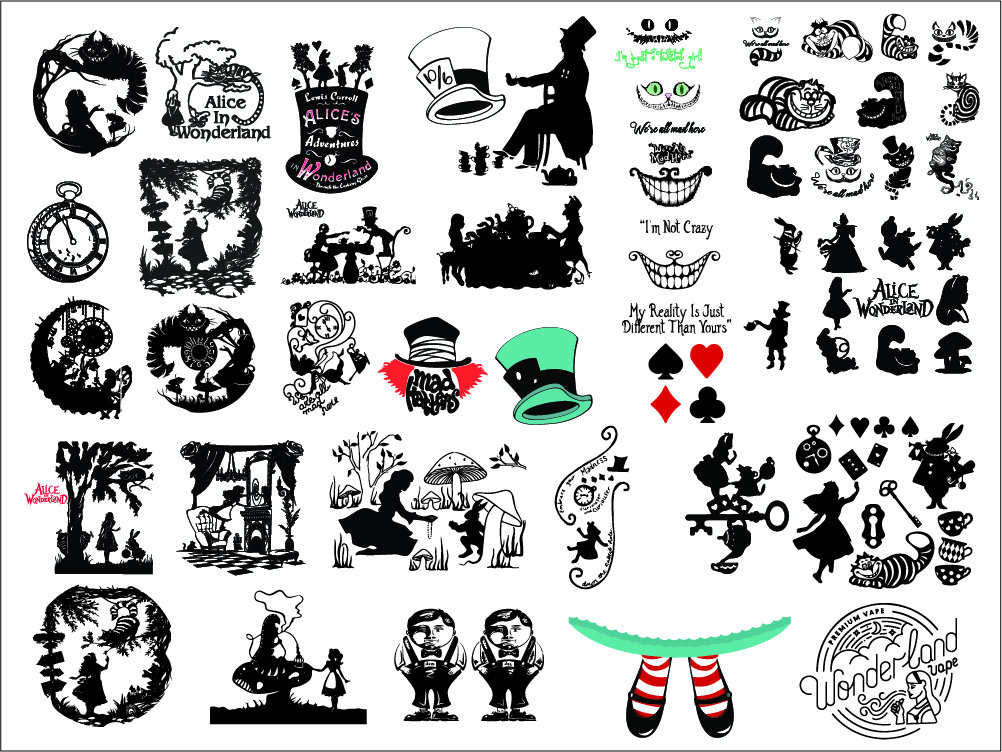 Alice in Wonder SVG Bundle: Cat, Rabbit, Mad Hatter (Digital Files)