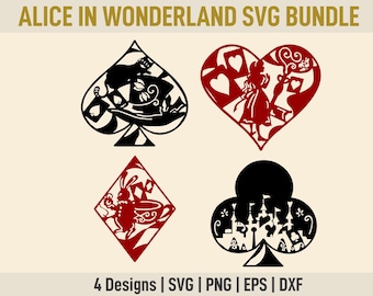 Alice in Wonderland Card SVG Bundle: Cheshire Cat, Rabbit, Queen (Digital Download)