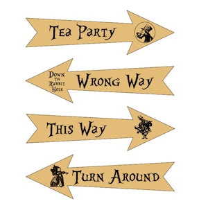 Feestdecoraties Svg, Tea Party pijl svg, deze manier pijl svg, draai rond pijl svg, verkeerde manier pijl svg, Alice Svg, Alice in Wonder Svg