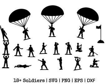 Army Men SVG Bundle, 18 Toy Soldier Silhouettes, Military Clipart, Kids Birthday Svg, Cricut Cut File, Dxf Png Eps, Instant Download