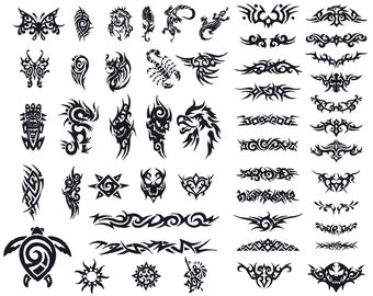 Tribal Tattoo SVG Set: 50 Vector Designs, Cut File (Digital Download)