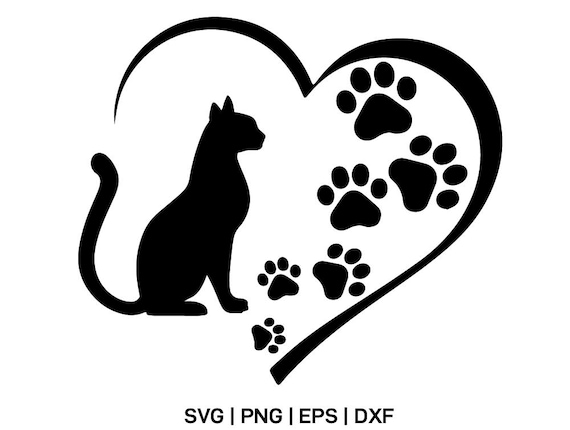 Cat Paw SVG, Cat Heart Svg, Pet Lover Gift, Cat Mom Svg, Cricut Cut File, Laser Cut, Silhouette Dxf Png Eps, Instant Download