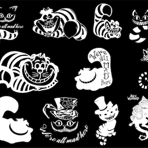 Clipart di gatto, Alice in Wonder Svg, Pacchetto di gatti, Set di gatti, Cricut di gatto, SVG di gatto, Gatto con coda SVG, Clipart di gatto, Papercut, Silhouette, CRICUT