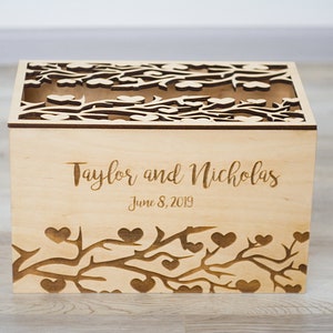Personalized Wedding Card Box: Custom Hearts Plywood Money Holder