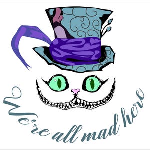 Svg chat dans le chapeau, Chesh Cat Svg. Alice in Wonder Svg, svg Alice et chat, SVG pour Cricut, chat svg, clipart chat, CRICUT