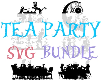不思議の国のアリス ティーパーティー SVG バンドル：マッドハッター、ウサギ、時計（デジタルファイル）
