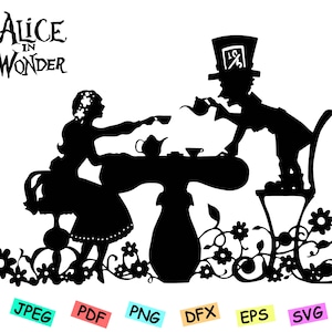 Tee Party svg, Alice in Wonder Svg,Alice clipart,Mad svg, Clock svg, Silhouette, svg, Tale land svg, tea svg, cricut, Mad,svg, tea svg