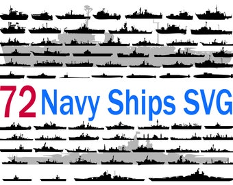 Pacote de SVGs de Navios de Guerra: Conjunto de 72 SVGs de Navios da Marinha – Creative Silhouettes (Arquivo de Corte)