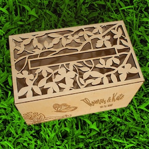 Custom Wedding Card Box: Floral Butterfly Design, Personalized Money Holder