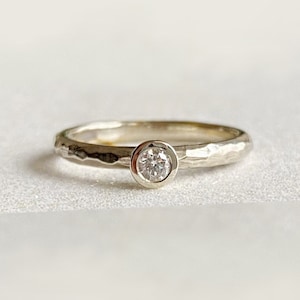 Real Diamond Unique Engagement Ring, White solid 14k gold proposal ring, Anniversary gift for wife, Small diamond ring
