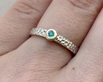 Non traditional engagement ring with real emerald, May birthstone ring, Proposal ring with small emerald, Anniversary ring for wife