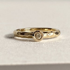 Champagne Diamond Engagement Ring, Rustic Solid 14K Gold Diamond Ring, Unique handcrafted 585 gold engagement ring, Anniversary ring gift
